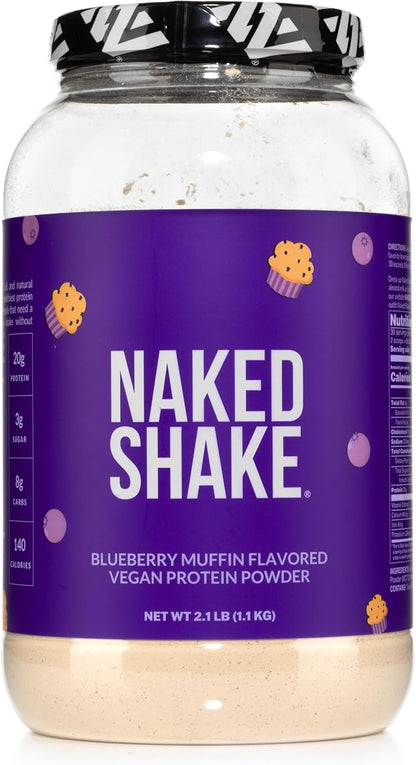 Naked Shake - Blueberry Muffin Protein Powder - Flavored Plant Based Protein from US & Canadian Farms with MCT Oil, NSF Certified, Gluten-Free, Soy-Free, No GMOs or Artificial Sweeteners - 30 Servings