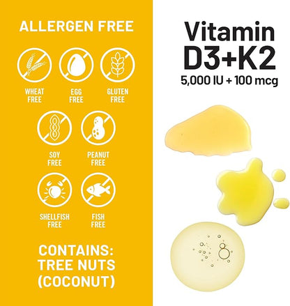 NatureWise Vitamin D3 5000IU + K2 (MK7) 100mcg with Organic Extra Virgin Coconut Oil - Supports Calcium Absorption, Bone & Immune Health - Non-GMO, Soy & Gluten-Free - 30 Softgels[30-Day Supply]