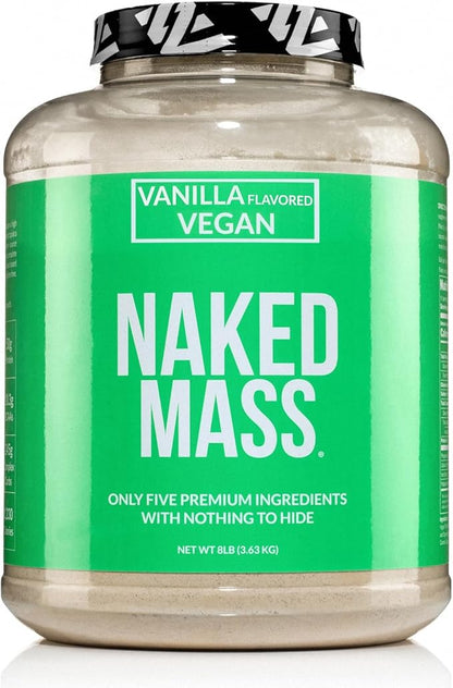 NAKED Vegan Mass - Vanilla Vegan Weight Gainer - 1,230 Calories, NSF Certified, Non-GMO, Soy & Gluten Free, No Artificial Ingredients - 8LB Bulk - 11 Servings