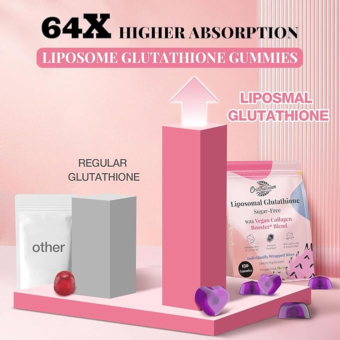 Orinthalixium Liposomal Glutathione Gummies 1000MG - Sugar Free Reduced L-Glutathione with Vitamin C & Vegan Collagen - Antioxidant & Skin Wellness - 300 Count (2 Pack)
