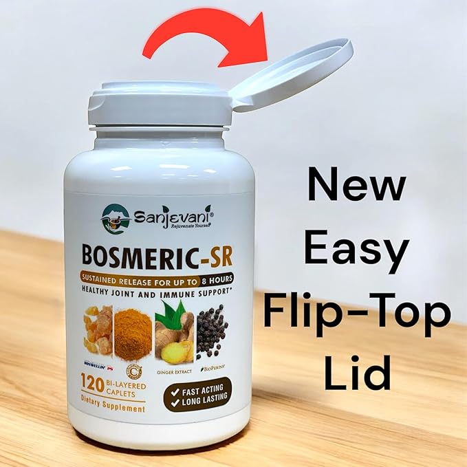 Joint Immune Support Supplement, Patented Blend Turmeric Curcumin C3 Complex with Black Pepper, Boswellia PS Extract & Ginger, Fast-Acting 20 minutes, 8-Hour Sustained Release, 120 Caplets - Sanjevani