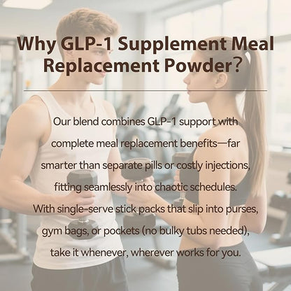 GLP-1 Supplement Shake & Meal Replacement Powder - with 12g Fiber to Promote Fullness, Supports Gut Health, Metabolism & Natural GLP-1 Booster, Sugar Free, Chocolate Coffee Flavor,10.58 OZ