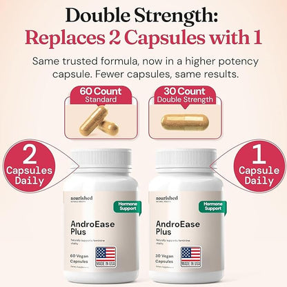 Nourished AndroEase Plus - Natural Balance Supplement for Women - Vegan Formula with Zinc & Saw Palmetto - 180 Capsules for Daily Wellness & Vitality - Made in USA