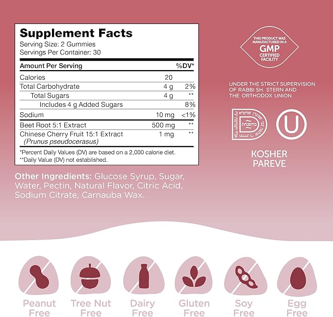 Zahler Chapter Six Beet Root Gummy, 500 mg of Beet Root with Cherry Fruit Extract, 60 Dark Cherry Flavored Gummies.