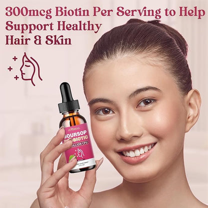 Soursop Probiotic Liquid Drops, Soursop Bitters Liquid with Probiotic Beauty Collagen Boost for Hair, Skin, and Nails, Immune Boost