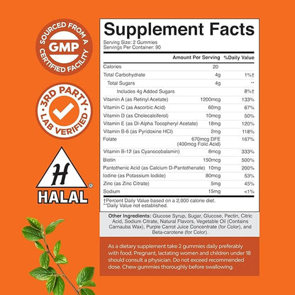 Potent Daily Multivitamin Gummies for Adults - Wellness Blend of Vitamin D A C E B12 Zinc and Biotin - Adult Vitamin Gummy for Energy and Immune Health - Non-GMO Gluten Free and Halal - 180 Count