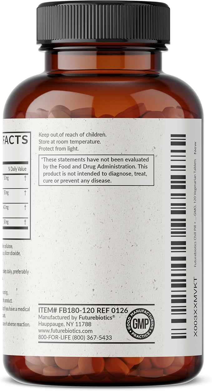 Futurebiotics Chill Pill + Ashwagandha, Rhodiola, St. John’s Wort, & L-Theanine - Non-GMO, 120 Vegetarian Tablets