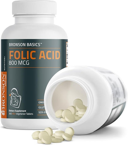Bronson Folic Acid 800 MCG Supports Prenatal Development, Non-GMO, 360 Tablets