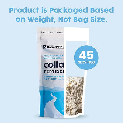 NativePath Collagen Peptides Protein - Hydrolyzed Type 1 & 3 Collagen Powder for Skin, Hair, Nails - 15.9 oz (45 Servings)