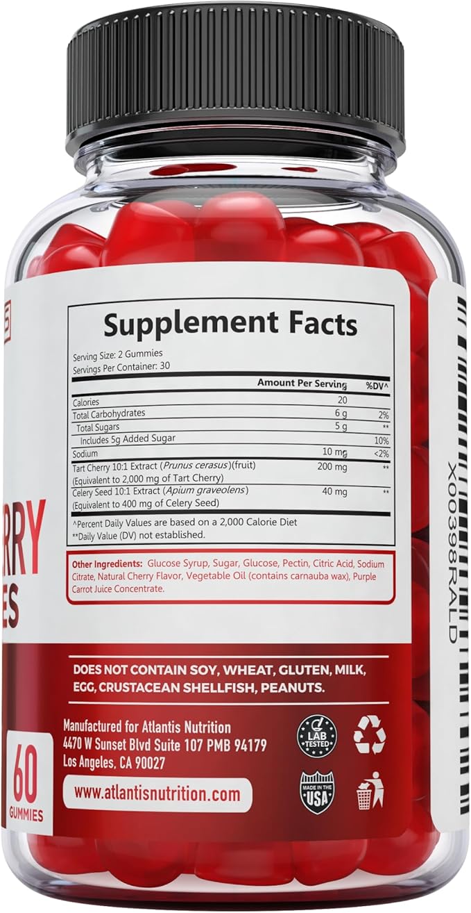 Atlantis Nutrition Tart Cherry Gummies 2-Pack with Celery Seed Extract - Advanced Uric Acid Cleanse for Immediate Relief. Powerful Antioxidant with Joint Support - 120 Gummies