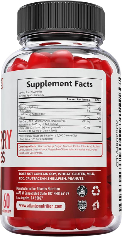 Atlantis Nutrition Tart Cherry Gummies 2-Pack with Celery Seed Extract - Advanced Uric Acid Cleanse for Immediate Relief. Powerful Antioxidant with Joint Support - 120 Gummies