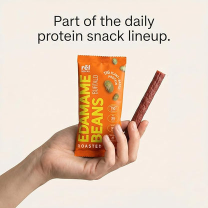 Rel Snacks Buffalo Roasted Edamame – High Protein Low Carb Snack (11g Protein per Serving) – Keto-Friendly, Vegan, Non-GMO – 10-Pack 0.9oz Bags