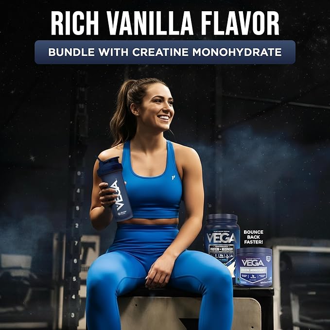 Vega Creatine Monohydrate Powder 17.6oz (100 Servings) & Vega Sport Protein & Recovery Vanilla Protein Powder 1.8lbs - Plant-Based Protein and Muscle Support