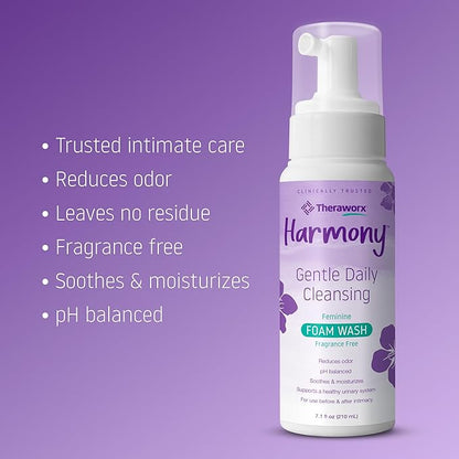 Theraworx Harmony Daily Feminine Care Foam, Gentle Daily Cleansing Fragrance Free, Reduces Odor, pH Balanced - 7.1 fl oz - 1 Count