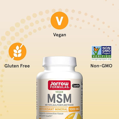Jarrow Formulas MSM 1000 mg - 200 Veggie Capsules - Methylsulfonylmethane - Source of Sulfur - Dietary Supplement Supports & Strengthens Joints - Up to 200 Servings