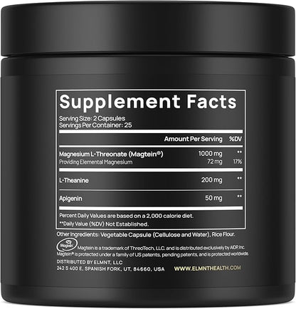 Triple Sleep Magnesium L-Threonate w. Apigenin, Theanine & Magtein Magnesium L Threonate - High Absorption Magnesium Supplement Capsules for Men and Women Magnesium Powder Pills