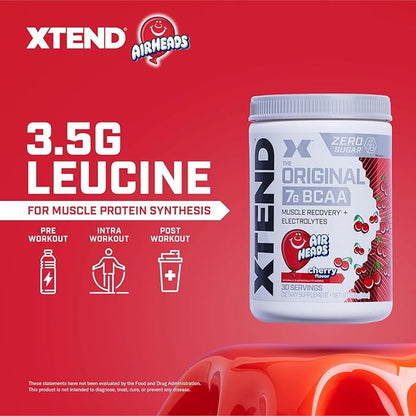 Xtend Original BCAA Powder Airheads Candy Flavor,7g BCAA and 2.5g L-Glutamine,Sugar Free Post Workout Muscle Recovery Drink with Amino Acids for Men & Women,30 Servings,(Pack of 2)