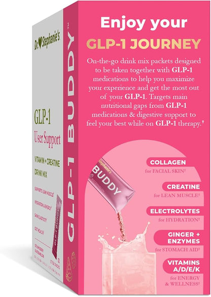 Dr. Stephanie's GLP-1 Buddy Pair with GLP-1 Boosters for Best Results - Digestive Support, Preserve Lean Muscle, Replenish Vitamins - Strawberry Watermelon Drink Mix