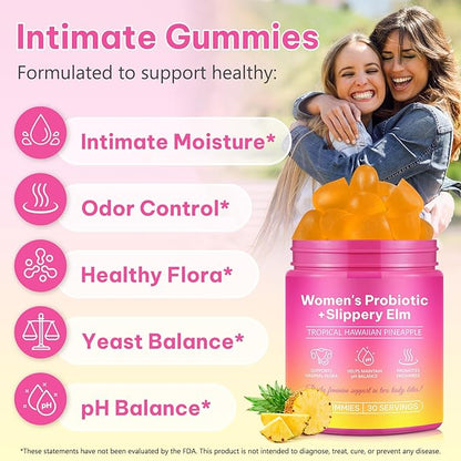 Vaginal Probiotics for Women Gummies,Digestive Health Support,PH Balance,Immune Support,Yeast Control,Odor Relief,Promotion of Womens Health,Natural Pineapple Flavor,Vegan,Gluten-Free,60 Count (1)