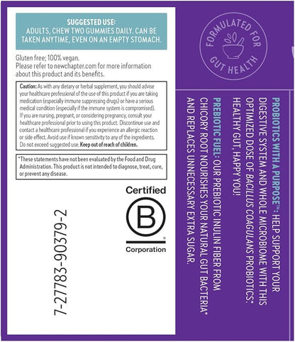New Chapter Probiotic Gummies for Women and Men, All-Flora (1 Month Supply) – 55% Less Sugar+, Formulated for Holistic Gut Health Support with Probiotics + Prebiotic Fiber + 100% Vegan + Non-GMO