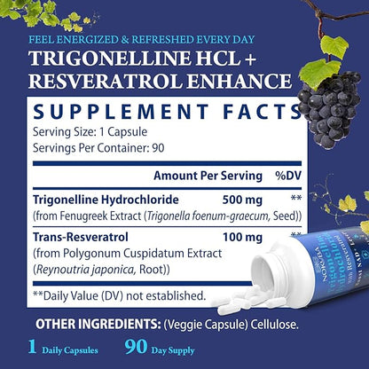 NMNH Strengthen Alternative with Trigonelline HCL 500mg & Resveratrol 100mg | NAD Supplement for Women & Men | Plant Extraction NAD+ Precursors for Energy Boost & Healthy Aging | 180 Capsules