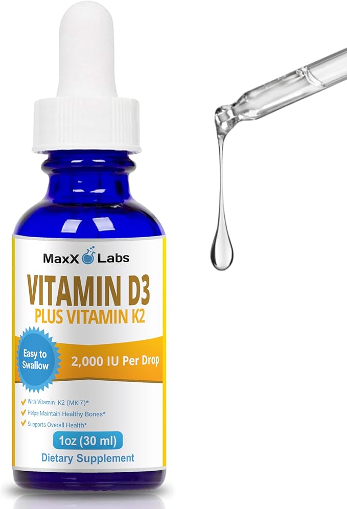 Vitamin D3 K2 Liquid Drops - Liquid Vitamin-D3 2000 IU Per Drop with K2 Supplements for Adults & Kids - Vitamin D K2 MK7 for Healthy Bones, Heart & Immune - 1 Oz Dropper + 900 Days Supply