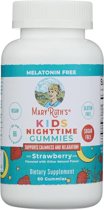 MARYRUTH'S Kids Nighttime Gummies | Sugar Free | NO Melatonin with L Theanine, Lemon Balm, Chamomile, Vitamin B6 | Relaxation Support for Kids 2+ | Vegan | Non-GMO | Gluten Free | 60 Count