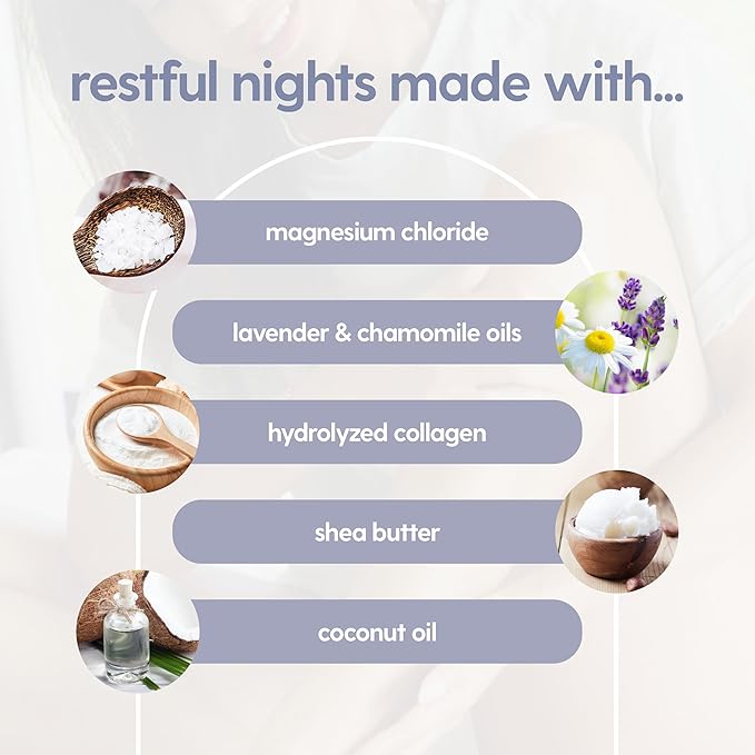 Lavender & Chamomile Magnesium Lotion for Sleep, Relaxing Nightime Cream for Leg Cramps, Sore Feet and Joints | With Moisturizing Shea Butter, Coconut Oil, Collagen, Stem Cells, 8 fl oz by M3