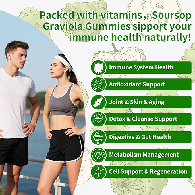 Soursop Graviola Gummies, Pureverve Max Strength Soursop Leaves Extract with Sea Moss & Zinc for Cell Support & Regeneration, Immunity, Liver and Antioxidant, Sugar/Gluten Free, Vegan - 120 CT, 2 Pack