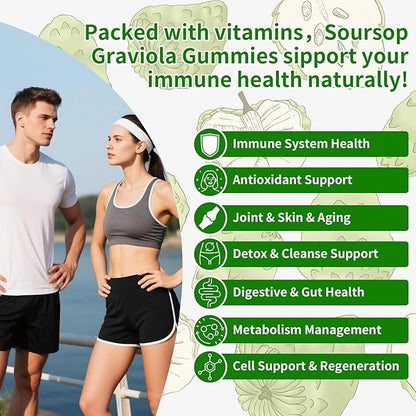 Soursop Graviola Gummies, Pureverve Max Strength Soursop Leaves Extract with Sea Moss & Zinc for Cell Support & Regeneration, Immunity, Liver and Antioxidant, Sugar/Gluten Free, Vegan - 120 CT, 2 Pack
