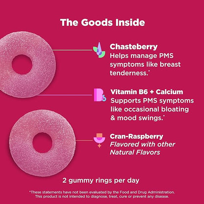 OLLY Period Hero Gummies, PMS Support Supplement,* Chasteberry, Vitamin B6, Calcium, Cran-Raspberry Flavor, 30 Day Supply - 60 Count