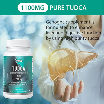 TUDCA 1100mg-Liver Support Supplement for Detox Cleanse, Water-Soluble Bile Salts with Strong Bitter Taste, 60 Vegan Capsules,Non-GMO,Gluten-Free