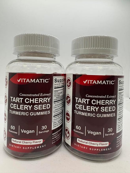 Vitamatic Tart Cherry 360mg & Celery Seed 30mg Gummies – Botanical Herbal Supplement – Vegan, Non-GMO, Gluten Free – 60 Gummies – Concentrated Plant Extract - 2 Pack