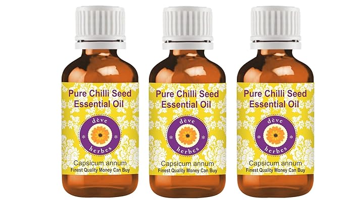 Deve Herbes Pure Chilli Seed Essential Oil (Capsicum annum) Steam Distilled (Pack of Three) 100ml X 3 (10 oz)