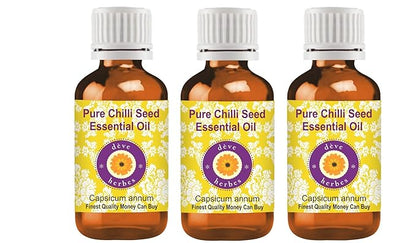 Deve Herbes Pure Chilli Seed Essential Oil (Capsicum annum) Steam Distilled (Pack of Three) 100ml X 3 (10 oz)
