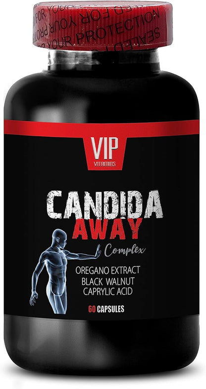 Natural detoxification Supplement - Candida Away Extra Strength Formula - Candida Support - Digestive AID - Candida Vitamins - Candida Cleanse - Oregano Oil Capsules - Black Walnut Hull - 1Bottle