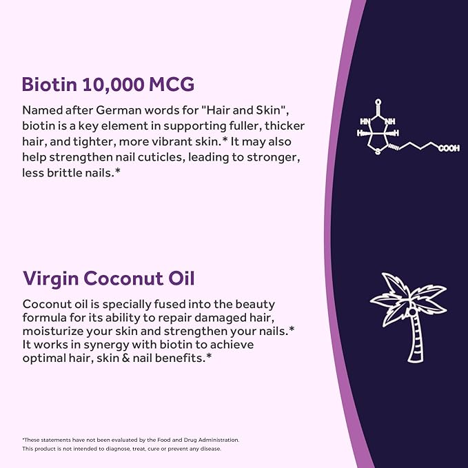 Doctor's Recipes Biotin 10,000 mcg, Hair Growth, Healthy Skin & Nails, Energy Metabolism, Vegetarian-Friendly Biotin, with Coconut Oil, Non-GMO, 4 Month Supply, 120 Vegetarian Softgels