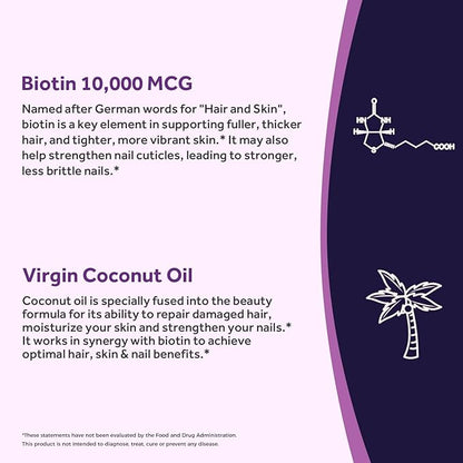 Doctor's Recipes Biotin 10,000 mcg, Hair Growth, Healthy Skin & Nails, Energy Metabolism, Vegetarian-Friendly Biotin, with Coconut Oil, Non-GMO, 4 Month Supply, 120 Vegetarian Softgels