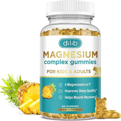 Magnesium Complex Gummies for Kids & Adults- Calm Chewable Gummies- Magnesium Glycinate, Taurate, Citrate, Malate, Supplement-Support Calm Stress Relief, Bone, Muscle, Mood Vegan, 60 Count (Pack of 1)
