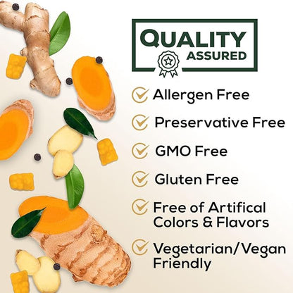 Turmeric Curcumin Supplement Gummies - 95% Curcuminoids with Turmeric & Ginger, Black Pepper for Best Absorption, Nature's Vegan Joint Support, Non-GMO, Gluten Free, Tasty Peach Flavor - 120 Gummies