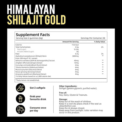 Shilajit* Gummies,Pure Himalayan* micronutrient Supplement, Himalayan Premium Ingredient with Shilajit, Ashwagandha, Gokshura, Fulvic Acid & 85+ Trace Minerals I for Men & Women (3000MG/1 Bag)