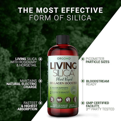 Living Silica Plant Based Collagen Booster | Vegan | Supports Healthy Collagen and Elastin Production for Joint & Bone Support, Glowing Skin, Strong Hair & Nails 500 ml | 16.9 Fl Oz