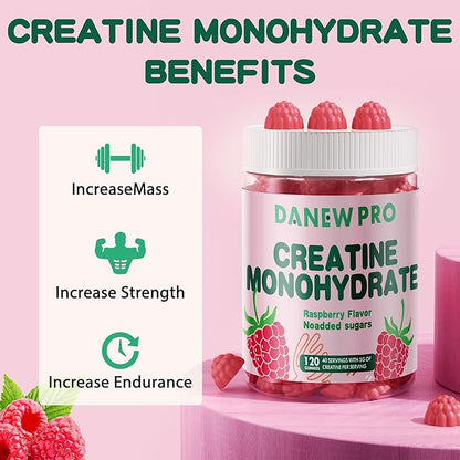 NSF Certified Creatine Gummy 5g - Creatine Monohydrate Gummies for Men & Women, Creatine Monohydrate for Muscle Strength, Muscle Builder, Energy Boost, Pre-Workout Supplement(120 Count)-Raspberry
