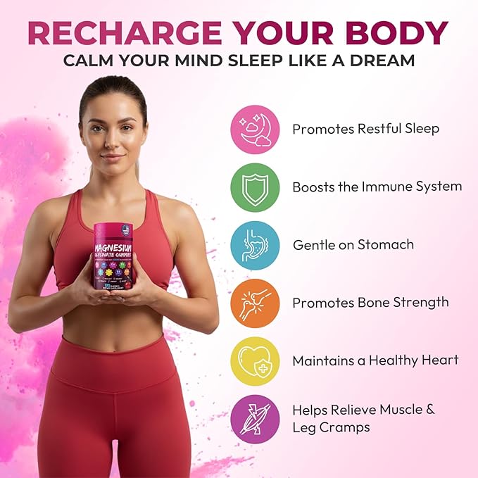 Magnesium Glycinate Gummies 600mg – High Absorption Pure Magnesium Glycinate Complex for Women & Men Support Sleep, Stress & Muscle, Sugar Free, Vegan & Non-GMO – Cherry, 120 Count