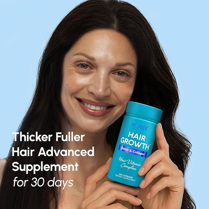 MAREE Hair Growth Vitamins - Faster Thicker Hair Growth Products - Biotin & Collagen Complex Hair Growth Supplements - Hair Vitamins for Hair Loss for Women & Men - Vitaminas Para El Cabello 120 Pills