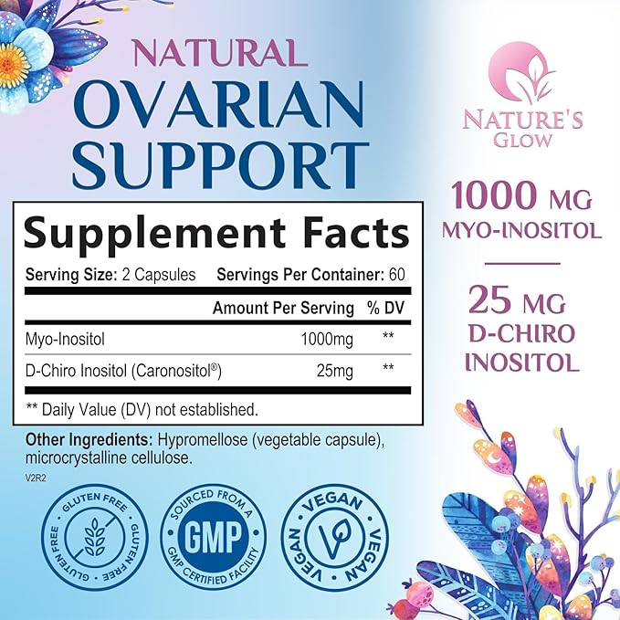 Myo-Inositol & D-Chiro Inositol 1025mg - 40:1 Ideal Ratio for Ovarian Support, Vegan Myo & D Chiro Supplement for Women's Natural Balance and Hormone Support, Vitamin B8, Non-GMO - 120 Capsules