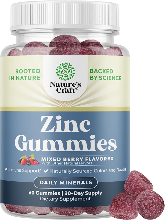 Extra Strength Zinc Gummies for Adults - Chewable Zinc Supplements for Women & Men for Energy & Immune Support - Vitamins & Mineral Supplements - 60 Count