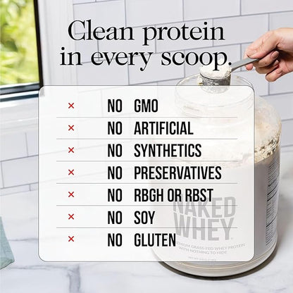 NAKED Vanilla Whey Isolate Protein - Only 4 Ingredients, 30g Grass-Fed Protein, Undenatured, No GMO, No Soy, Gluten-Free, No Preservatives - 24 Servings