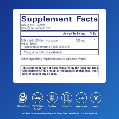 Pure Encapsulations Silymarin - 250 mg Milk Thistle Per Capsule - Liver Health Support - Antioxidants Supplement - Non-GMO & Vegan - 120 Capsules