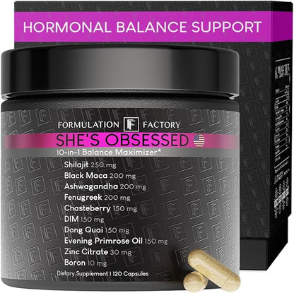 Formulation Factory Hormone Balance for Women - She's Obsessed Vitality Complex with Maca Root & Ashwagandha - Libido & Mood Support - 120 Capsules, 2 Month Supply